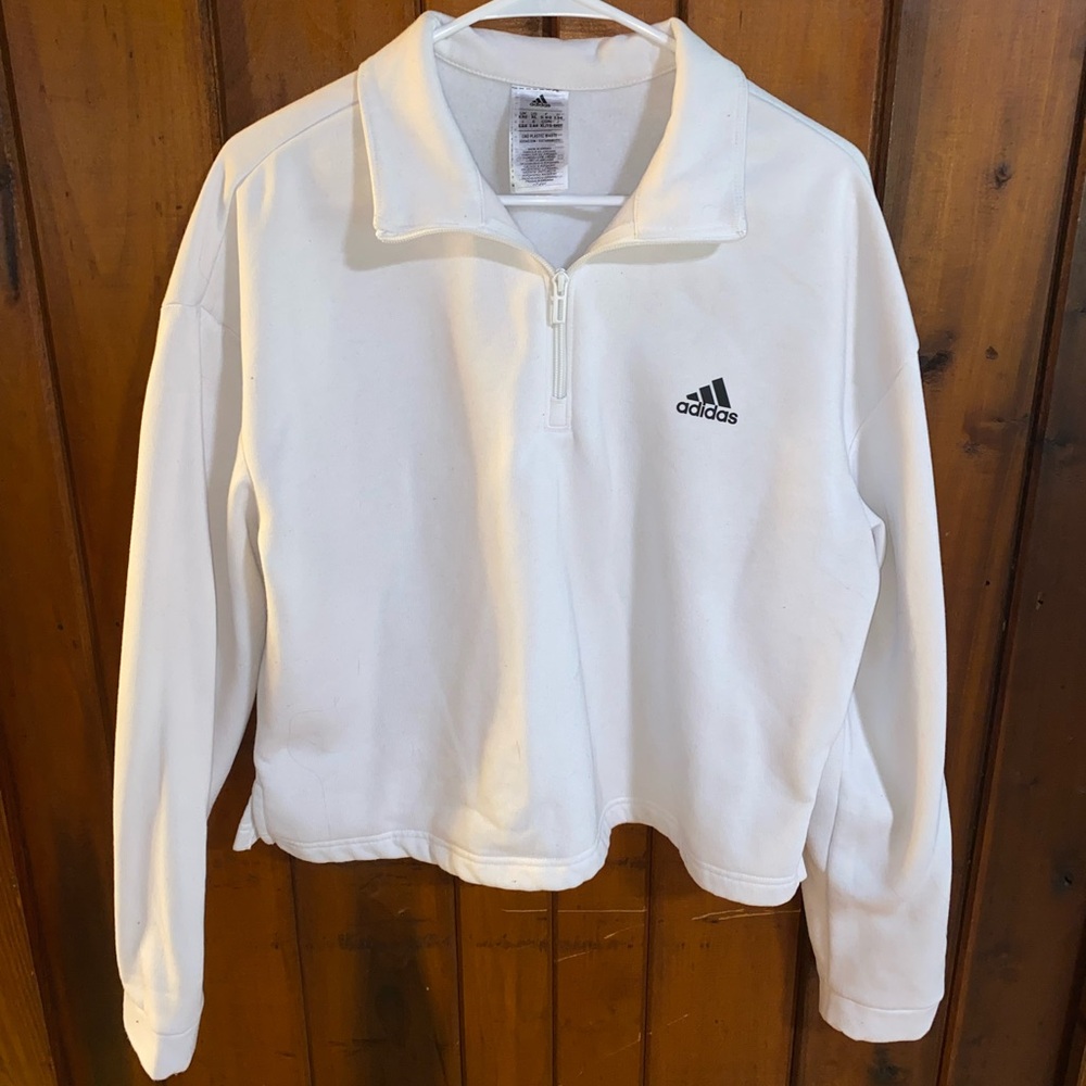 Adidas White Cropped Half-Zip Sweatshirt
